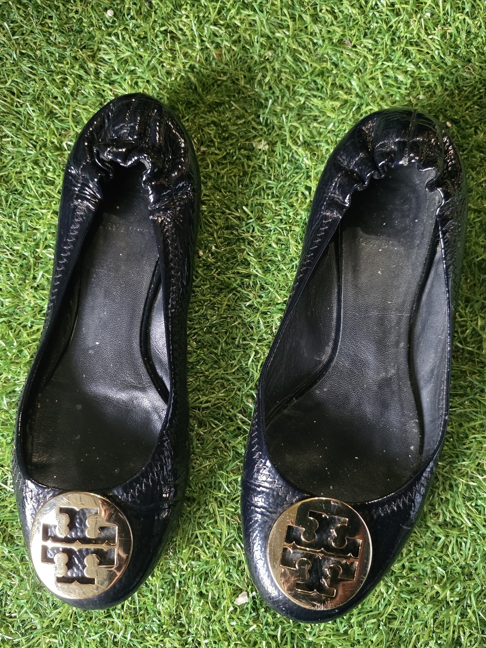 Tory Burch Black Patent Logo Ballet Flats